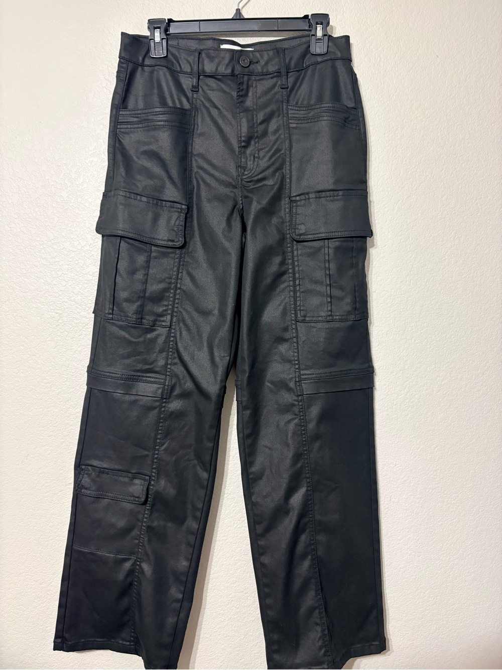 HIDDEN Ella Black Classic Straight Wide Leg Cargo Stretch Pant Coated 30